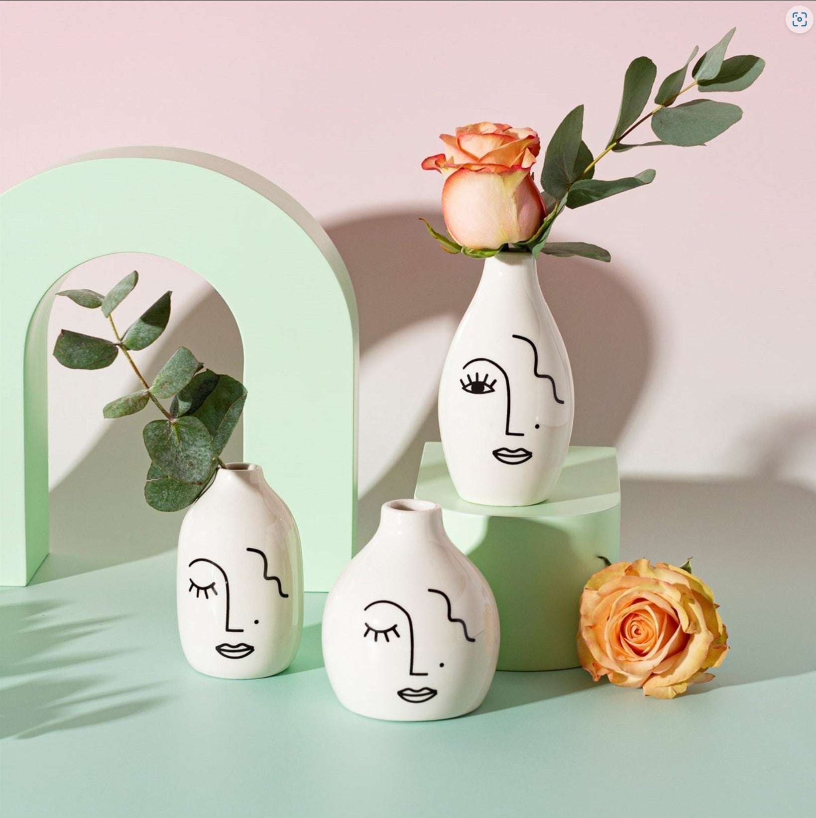 Petits Vases Visages Design - 3 pièces