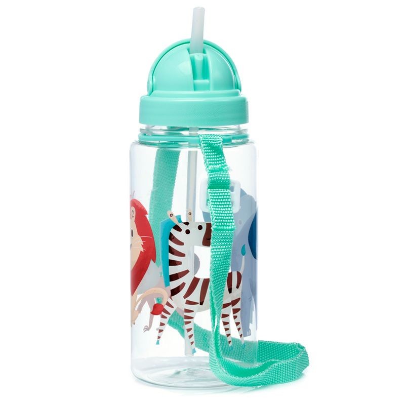 Bouteille Gourde Enfant 450ml avec Paille & Cordon - Animaux safari du Zoo