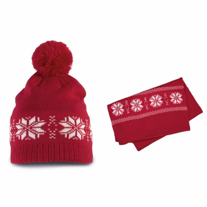 Ensemble Bonnet et Echarpe rouge flocons