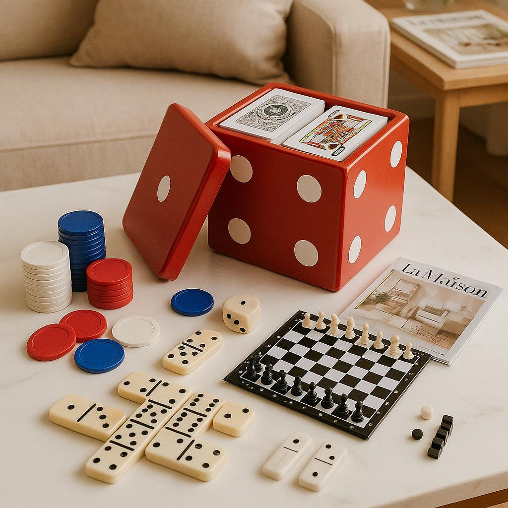 CUBE en forme de dé avec 6 jeux de société 