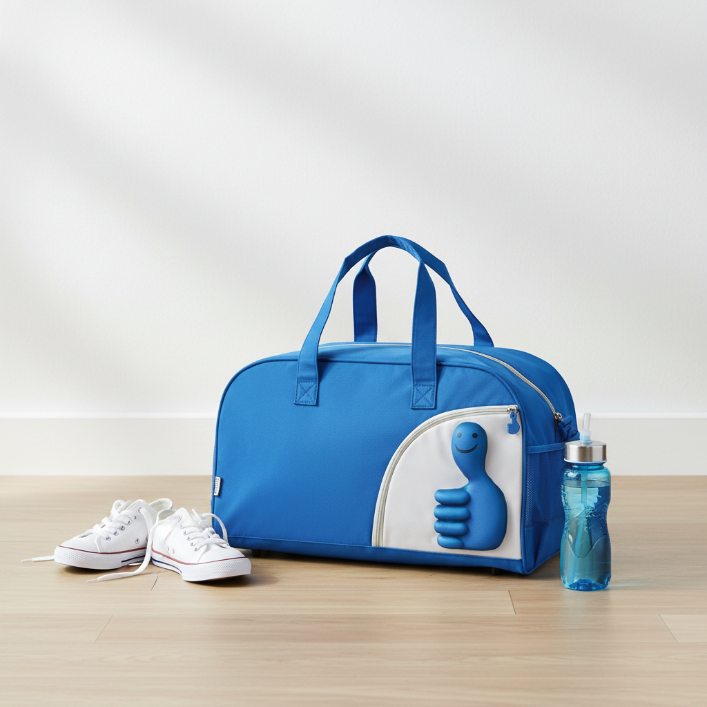 Sac de sport enfant bleu J'aime - sac gym natation école - bandoulière et poignées - motif pouce levé
