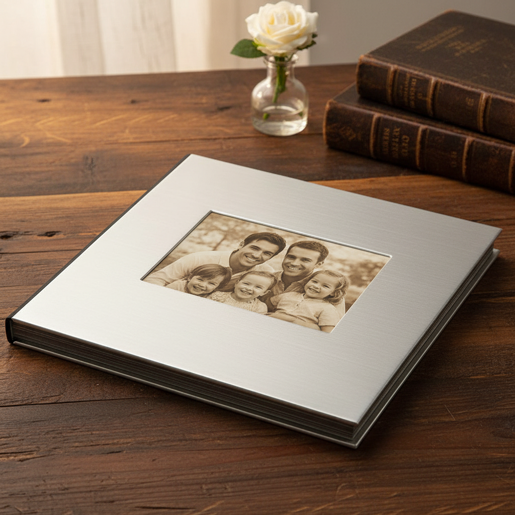 Album photos métal luxe couverture personnalisée