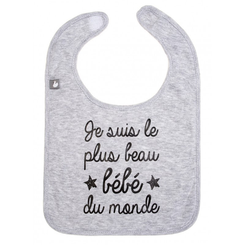 Ensemble Bavoir et bonnet bébé "Je suis le plus beau bébé du monde"
