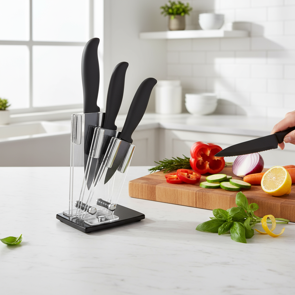 Bloc 3 couteaux de cuisine noirs céramiques