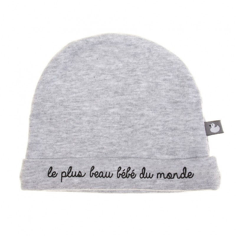Ensemble Bavoir et bonnet bébé "Je suis le plus beau bébé du monde"