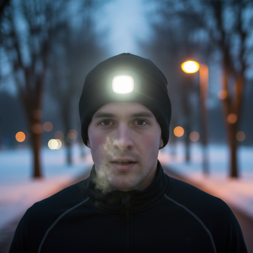 Bonnet lumineux LED noir mise en situation