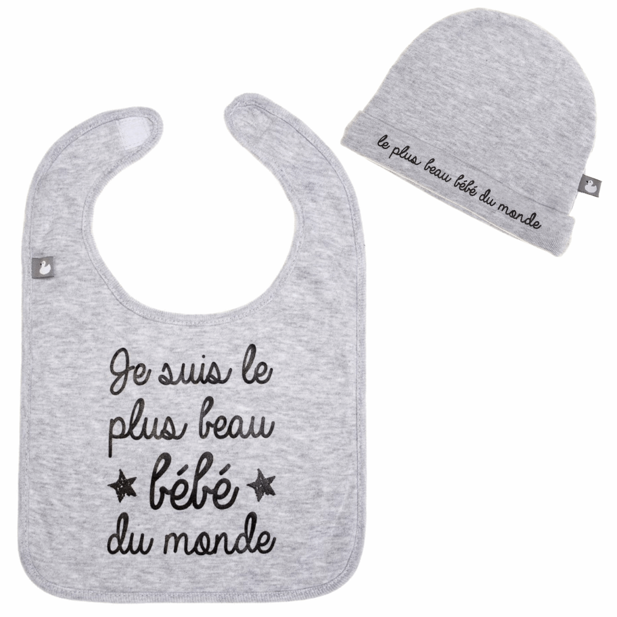 Ensemble Bavoir et bonnet bébé "Je suis le plus beau bébé du monde"