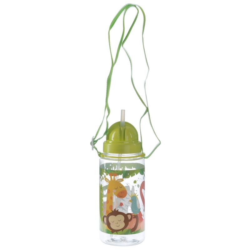 Bouteille Gourde Enfant 450ml avec Paille & Cordon - Animaux du Zoo