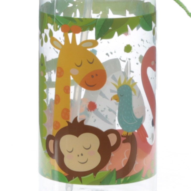 Bouteille Gourde Enfant 450ml avec Paille & Cordon - Animaux du Zoo