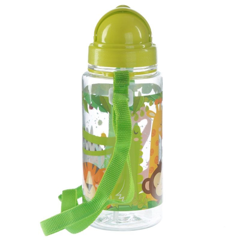 Bouteille Gourde Enfant 450ml avec Paille & Cordon - Animaux du Zoo