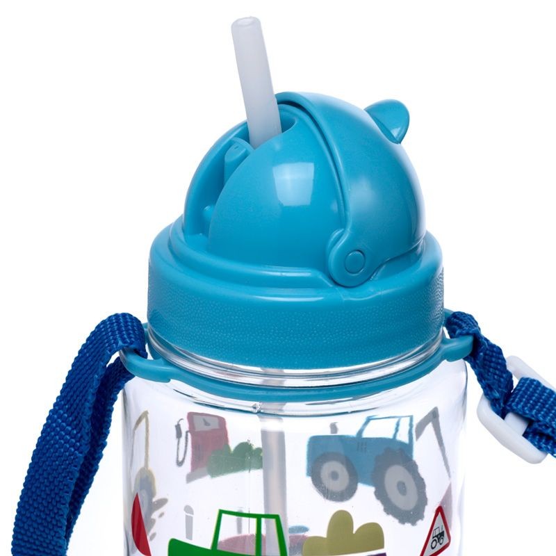 Bouteille Gourde Enfant 450ml avec Paille & Cordon Tracteur de Ferme