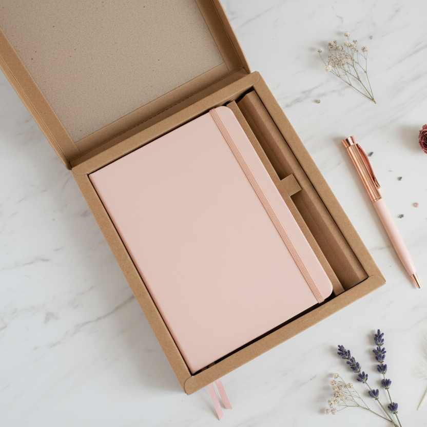 Coffret carnet rose gold stylo rose  poudré