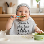 Ensemble Bavoir et bonnet bébé "Je suis le plus beau bébé du monde"