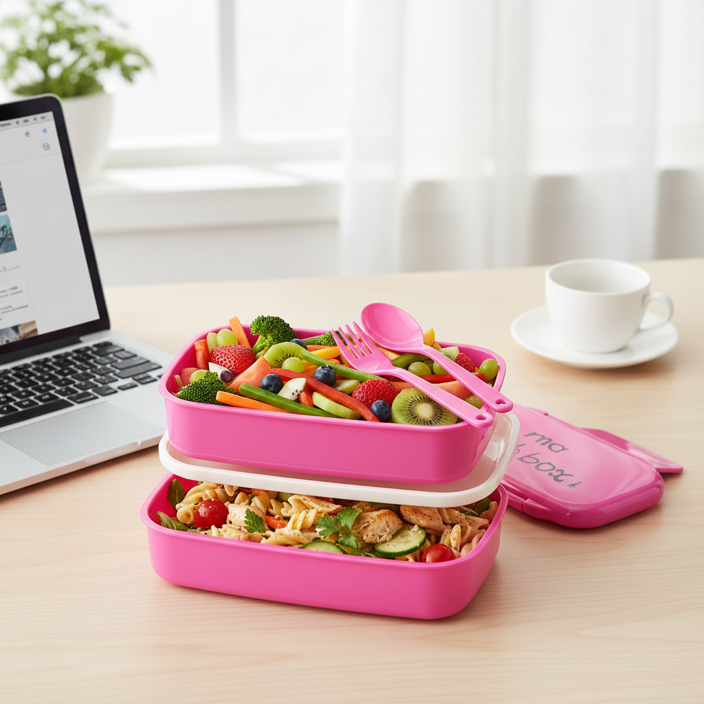 Lunch box rose smiley 4 compartiments 1,2L - repas bureau et pique-nique
