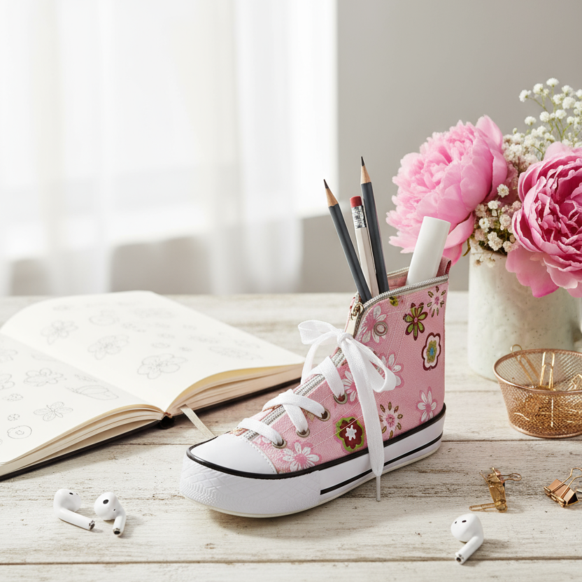 Trousse Stylos Basket Rose à Fleurs