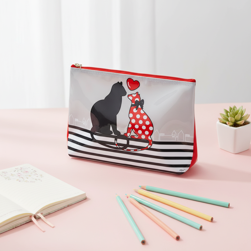 Mise en scène Trousse vinyle chats amoureux