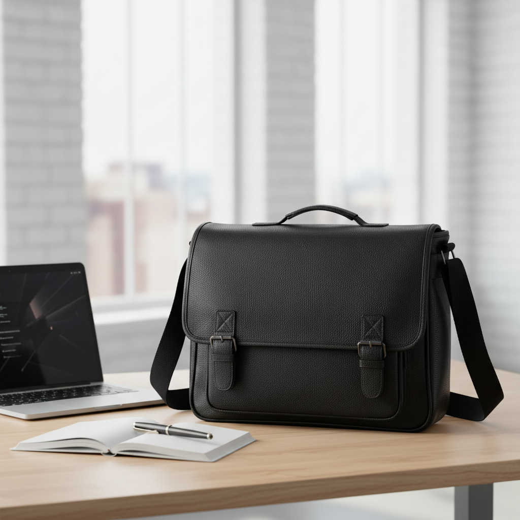 Sacoche Cartable Cuir Noir 