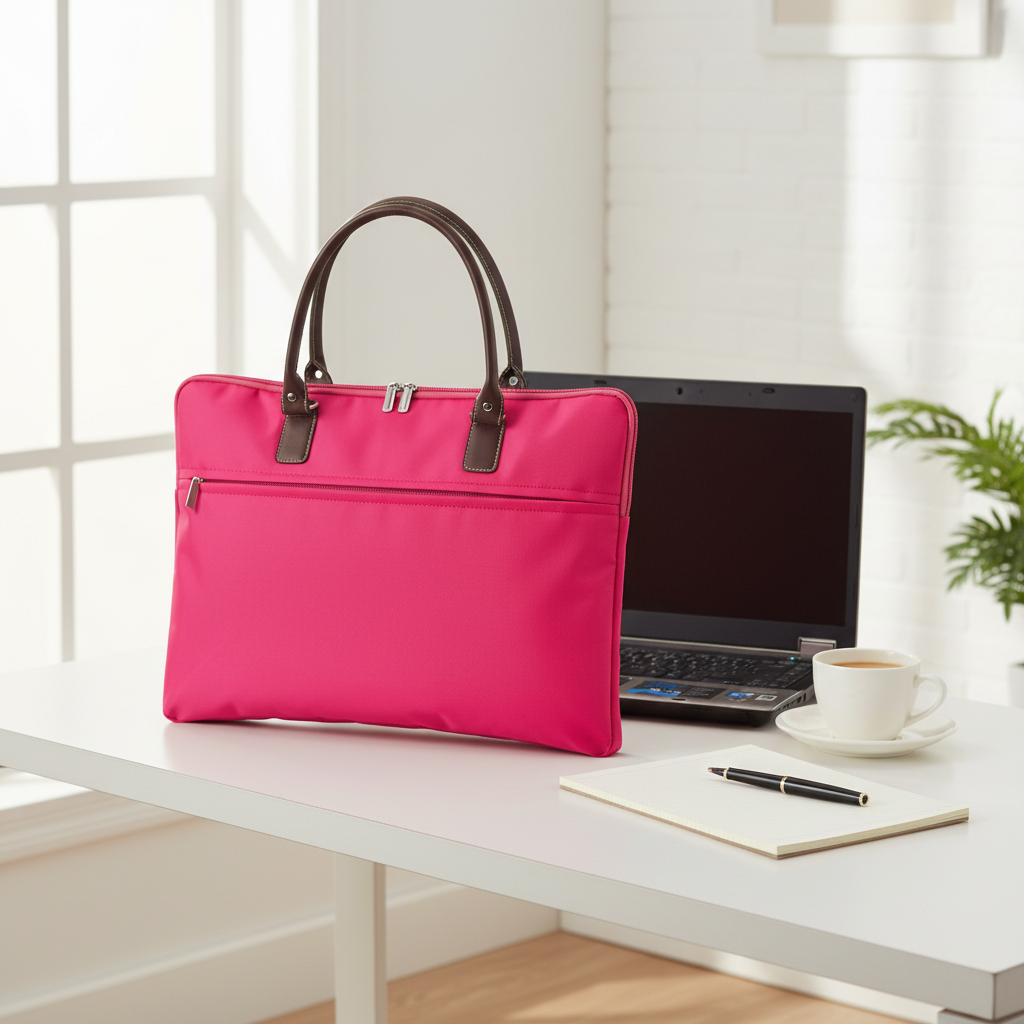 Sacoche ordinateur rose mise en situation