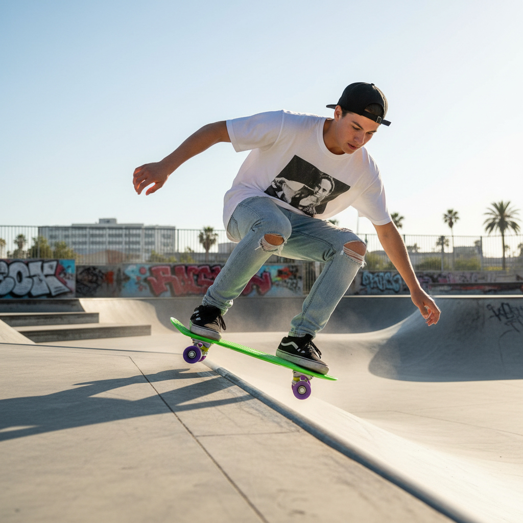 Skateboard vert néon mise en situation