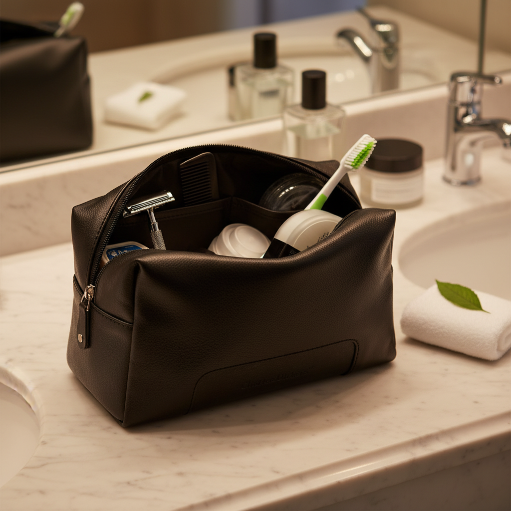 Trousse toilette cuir Charles Dickens mise en situation