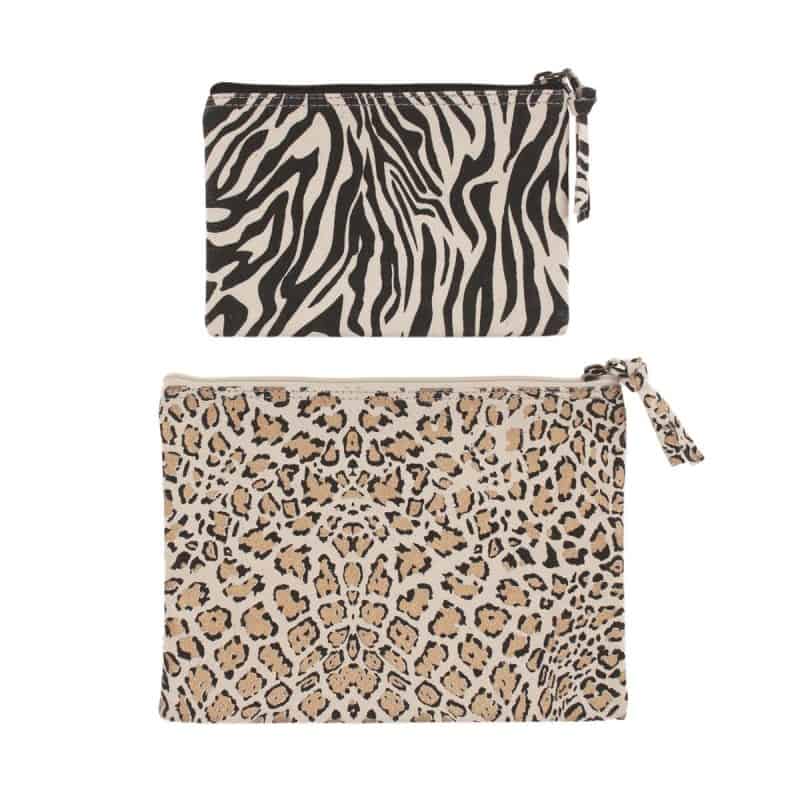 TROUSSE Zèbre Léopard set de 2 trousses en coton recyclé
