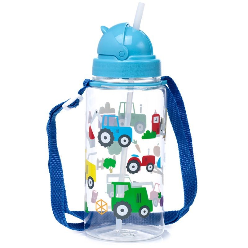 Bouteille Gourde Enfant 450ml avec Paille & Cordon Tracteur de Ferme