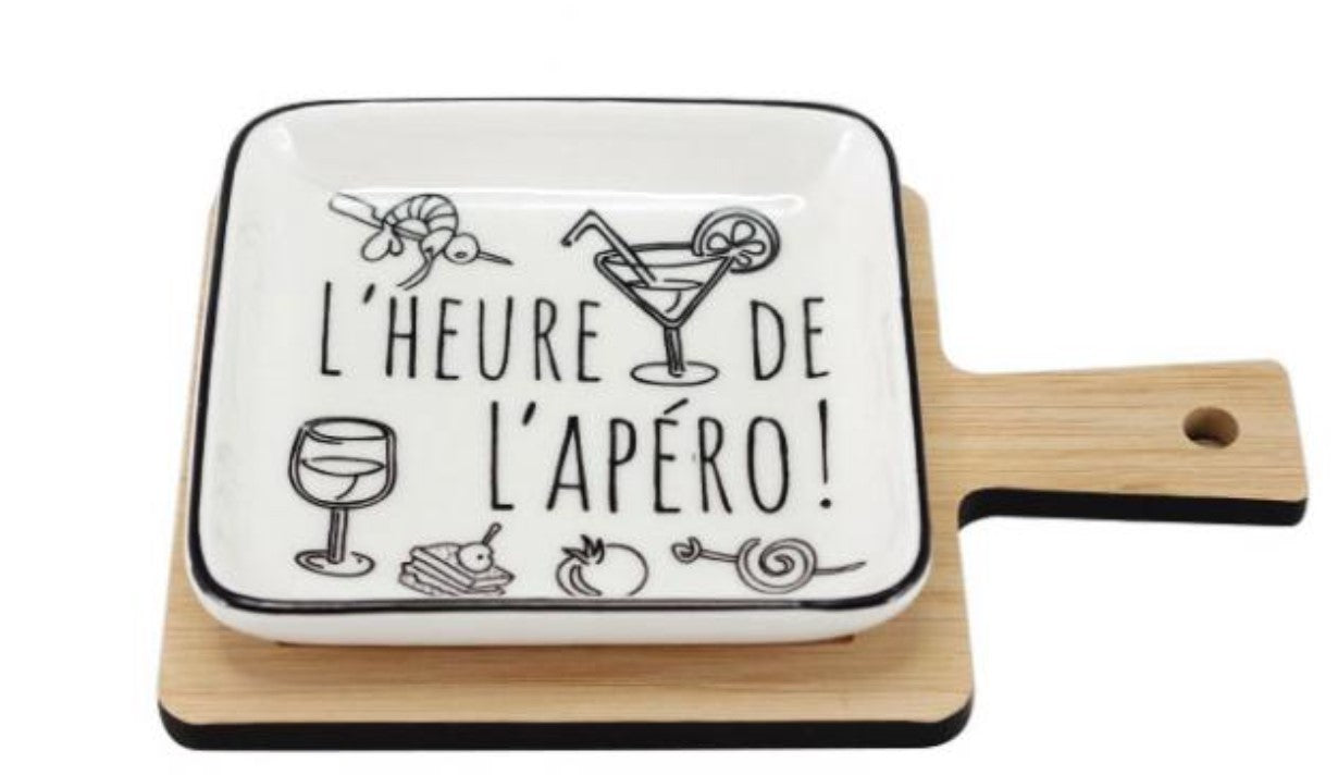 Ramequin apéro céramique blanche sur plateau bambou - l'heure de l'apéro