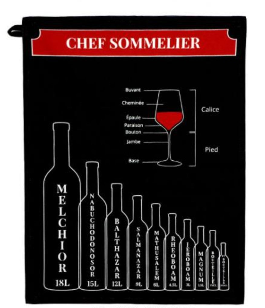 Torchon Chef Sommelier 100% coton noir 45x60cm - cuisine bistrot